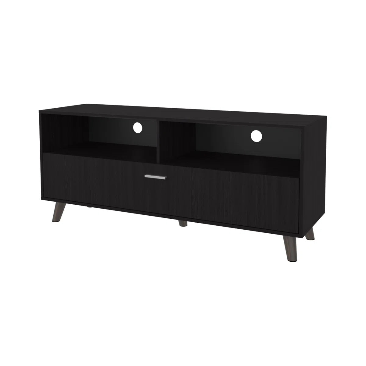 tv panel: Modern Black tv panel in Wengue Finish with Clean Urban Design