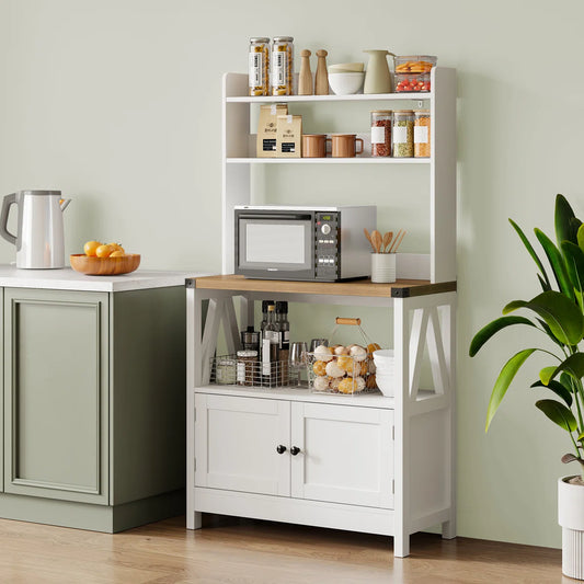 Microwave Stands:  31.15'' Wooden Microwave Stands – Multi-Tier Baker’s Rack with Storage