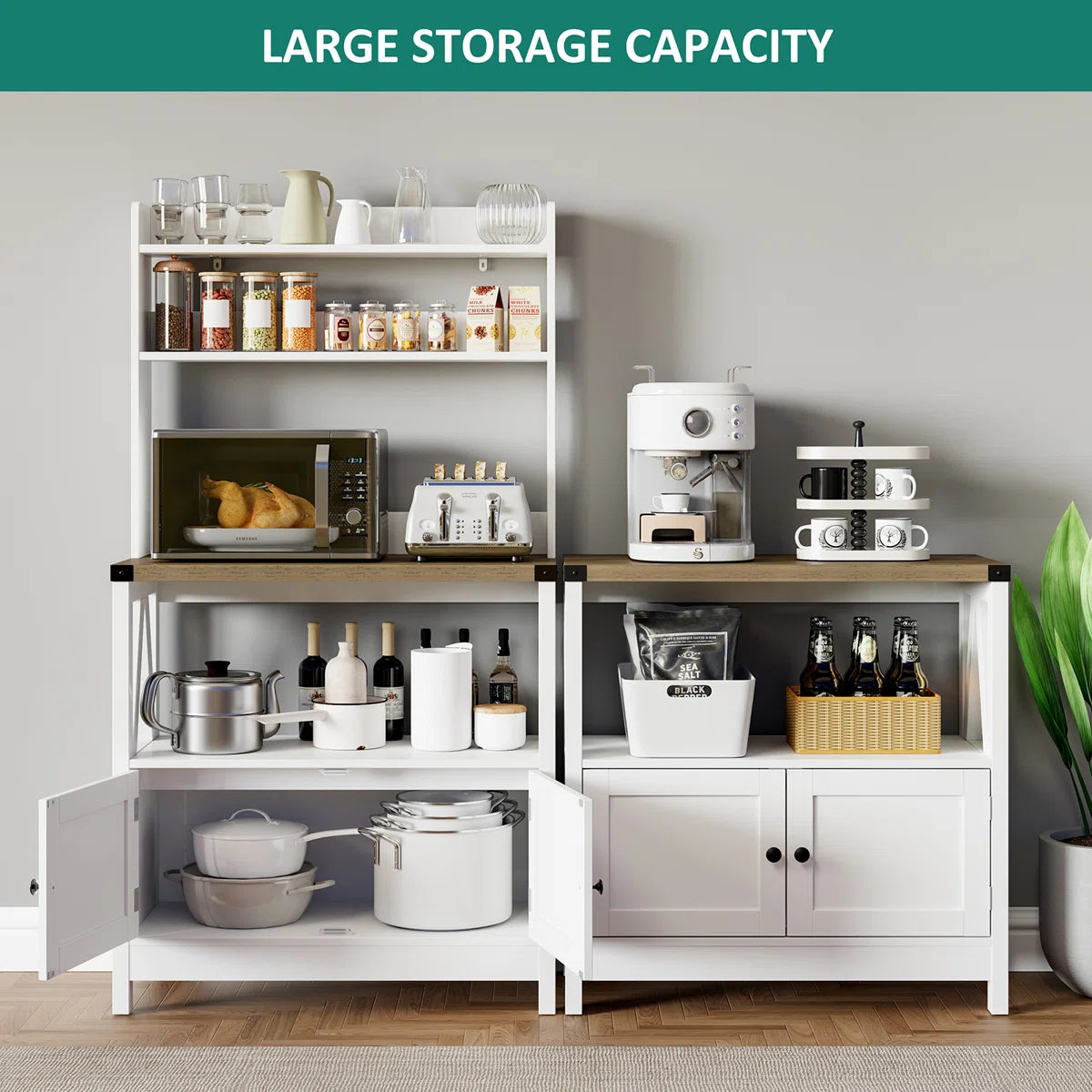 Microwave Stands: 31.15'' Wooden Microwave Stands – Multi-Tier Baker’s Rack with Storage