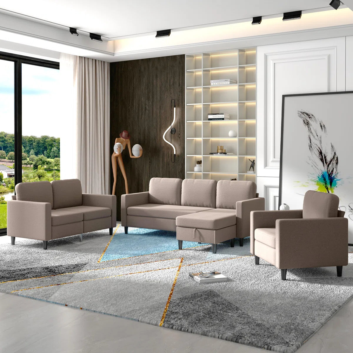 7 Seater Sofa Set: 4-Piece Living Room Furniture Collection