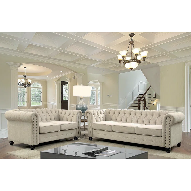 Luxury Sofa Sets: Chesterfield 2+3 Seater Sofa Set with Rolled Arms & Tufted Detailing