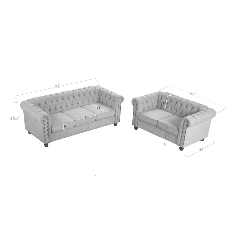 Luxury Sofa Sets: Chesterfield 2+3 Seater Sofa Set with Rolled Arms & Tufted Detailing