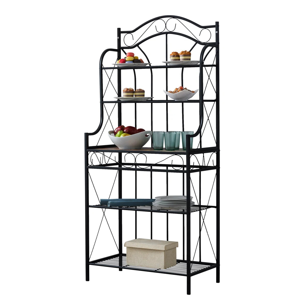 Kitchen Racks: Steel kitchen rack with microwave shelf, 16" wide baker’s rack for compact organization