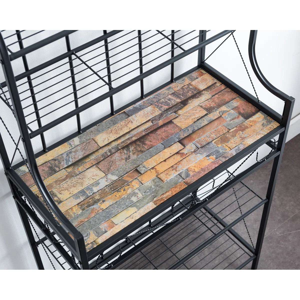 Kitchen Racks: Steel kitchen rack with microwave shelf, 16" wide baker’s rack for compact organization