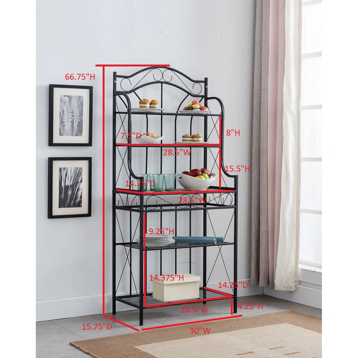 Kitchen Racks: Steel kitchen rack with microwave shelf, 16" wide baker’s rack for compact organization