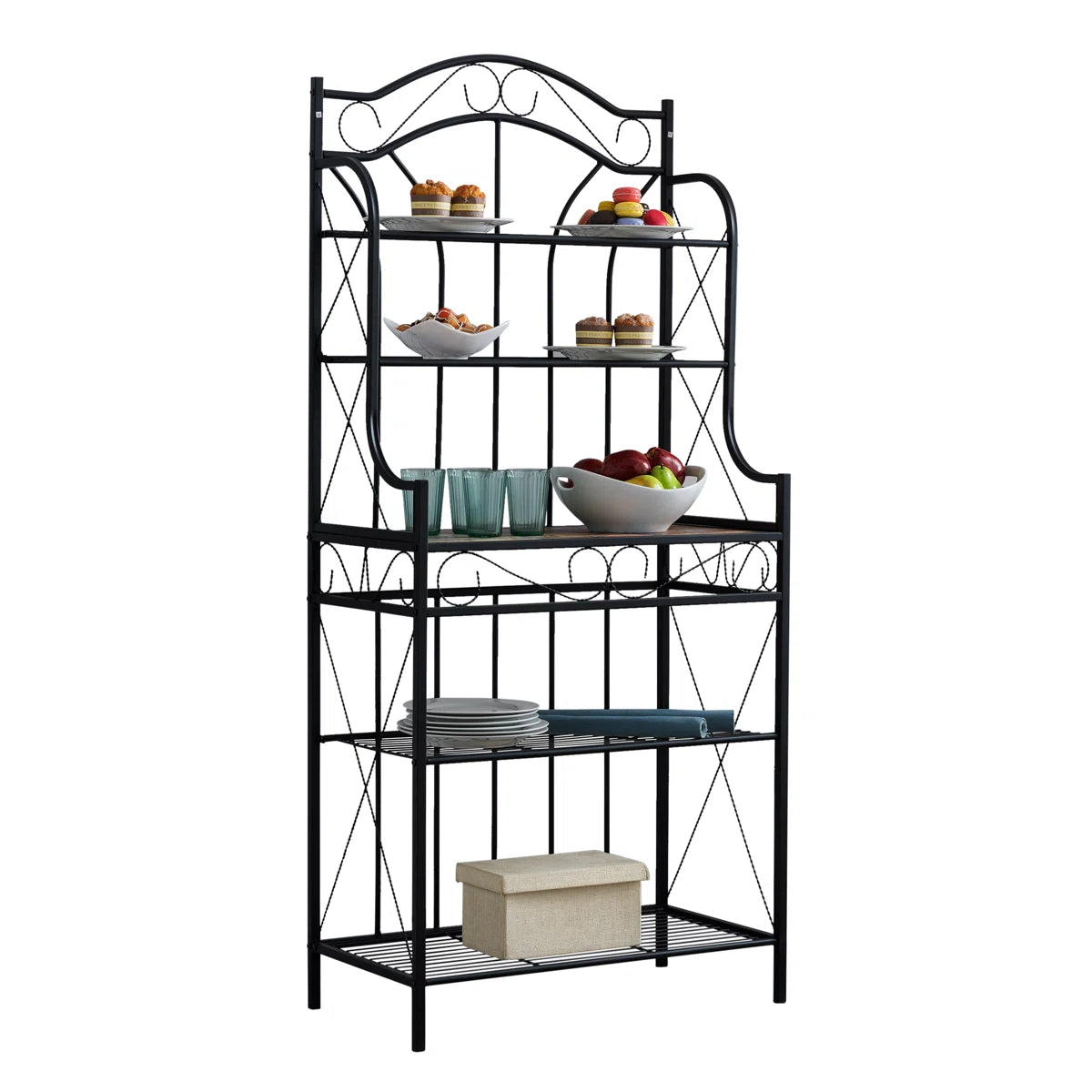 Kitchen Racks: Steel kitchen rack with microwave shelf, 16" wide baker’s rack for compact organization