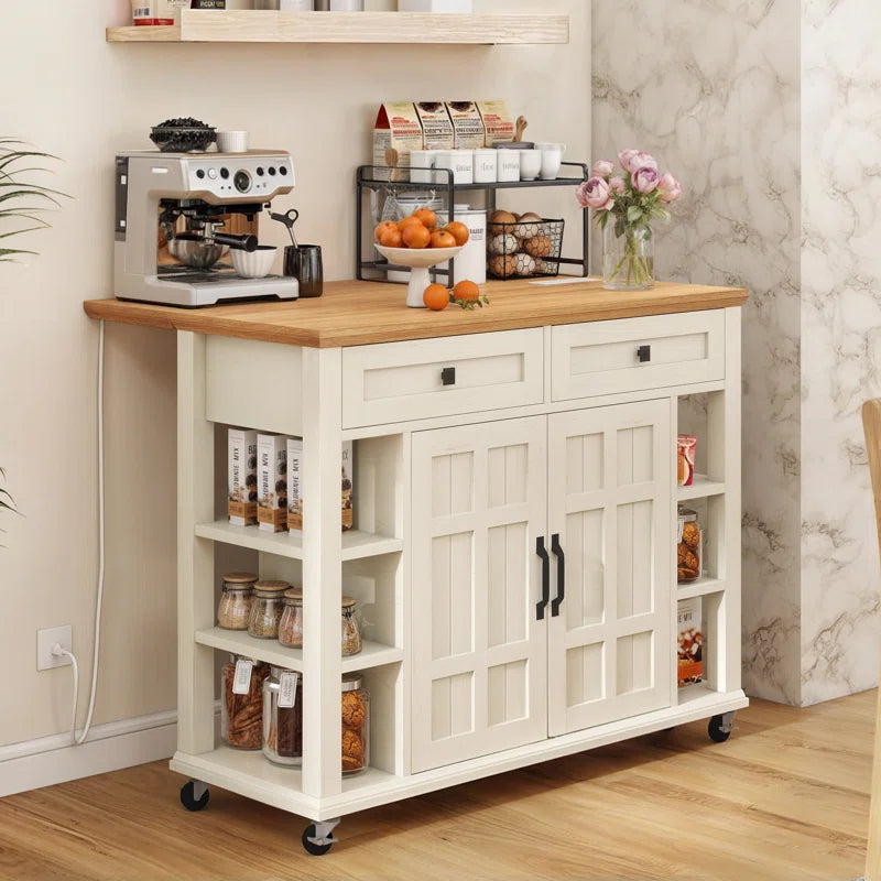 Kitchen Island Table – Brianny Foldable Cart with Drawers & Power Outlet