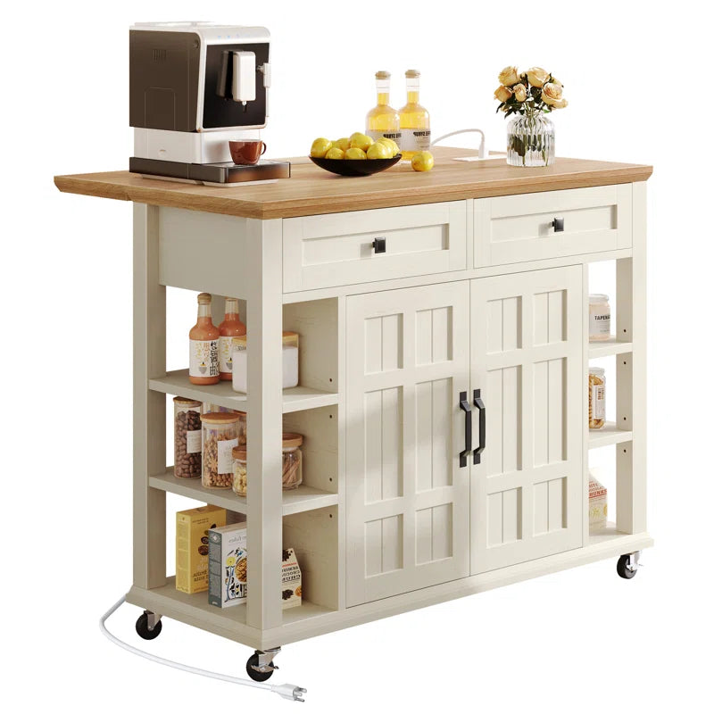 Kitchen Island Table – Brianny Foldable Cart with Drawers & Power Outlet