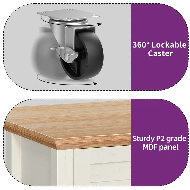 Kitchen Island Table – Brianny Foldable Cart with Drawers & Power Outlet