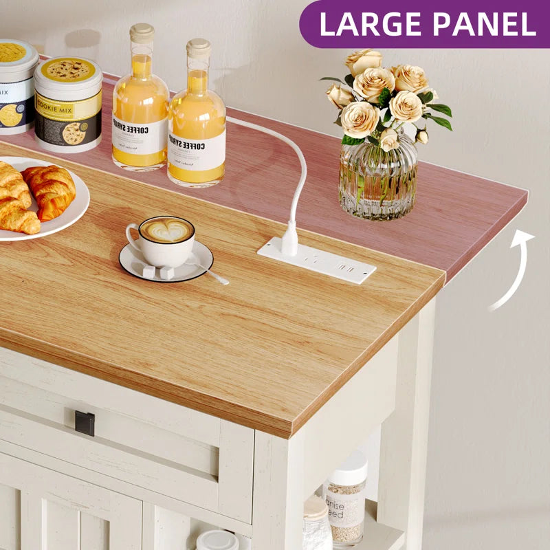 Kitchen Island Table – Brianny Foldable Cart with Drawers & Power Outlet