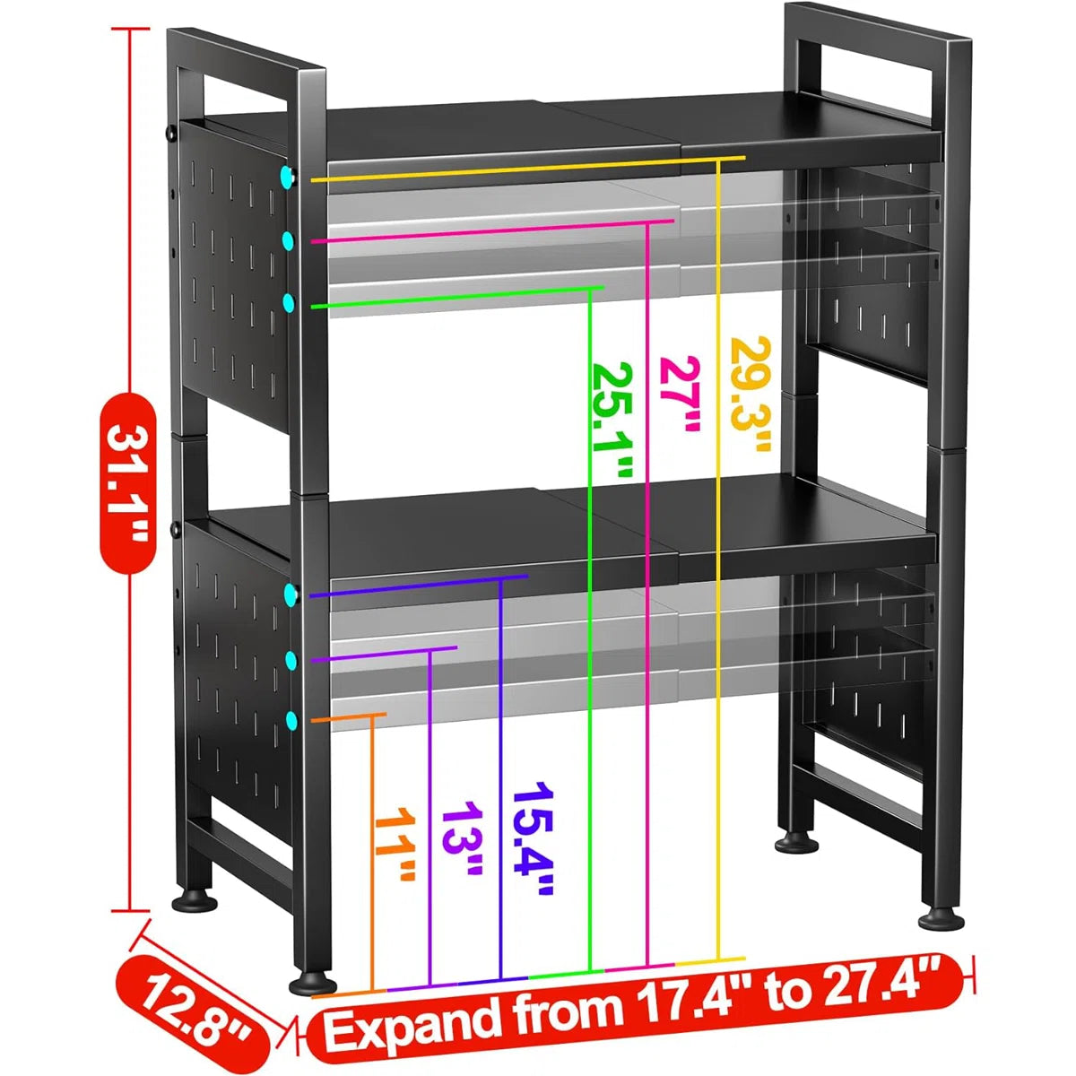 Kitchen Racks: Adjustable Kitchen Countertop Shelf with Hooks and Microwave Storage