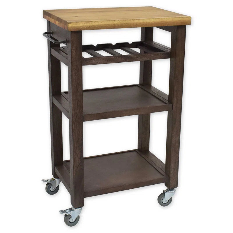 Kitchen Island Table: Solid Acacia Wood Cart with Wine Rack & Towel Holder