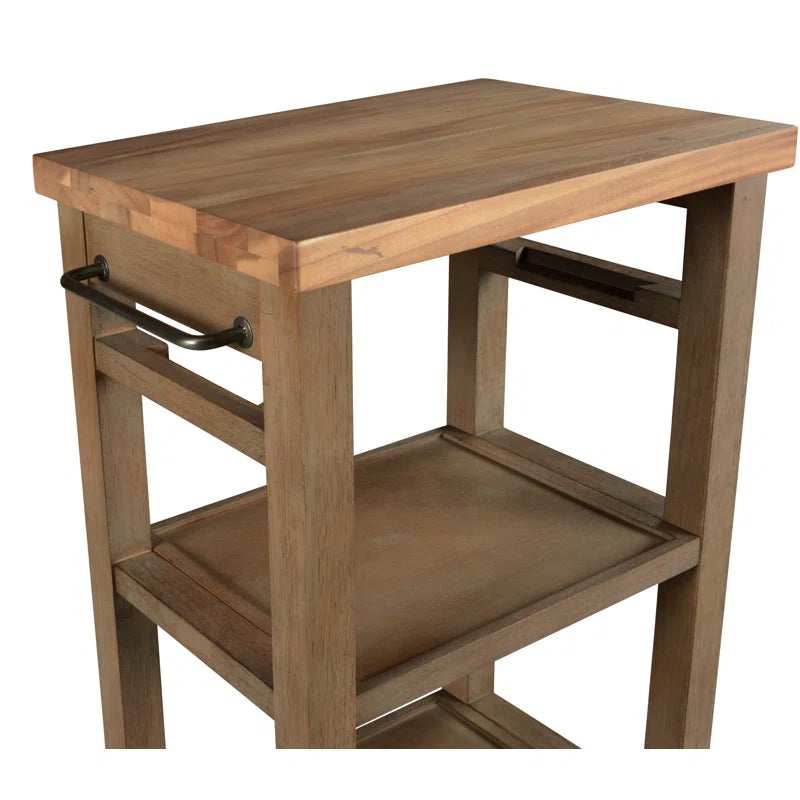 Kitchen Island Table: Solid Acacia Wood Cart with Wine Rack & Towel Holder