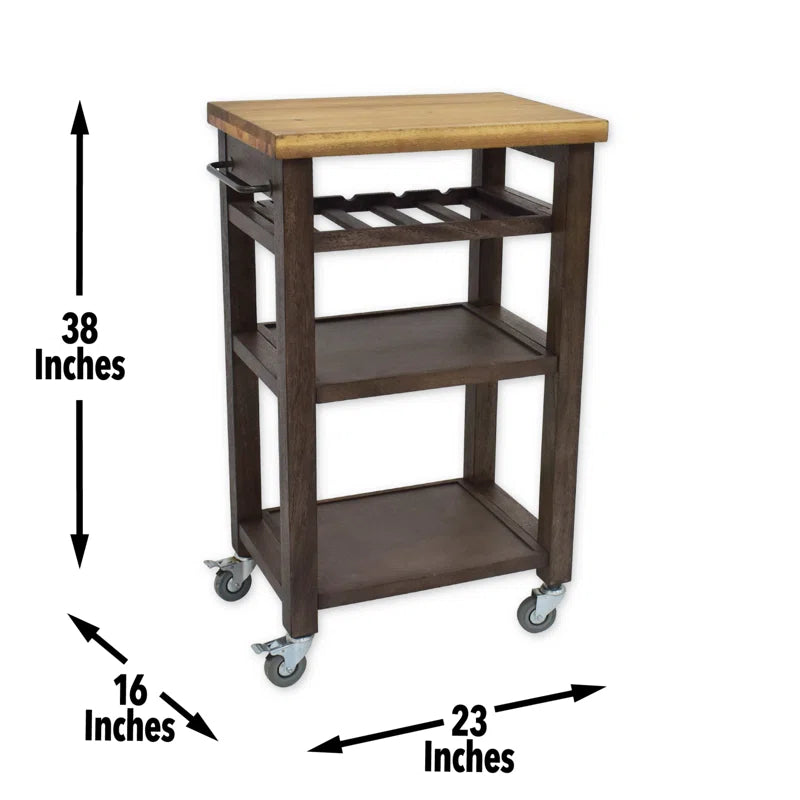 Kitchen Island Table: Solid Acacia Wood Cart with Wine Rack & Towel Holder
