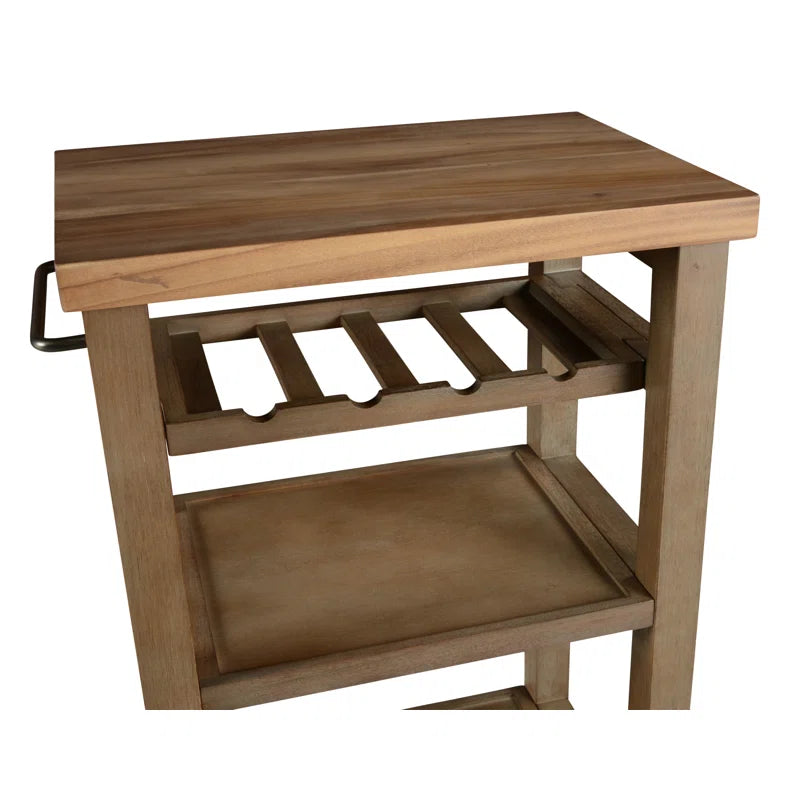 Kitchen Island Table: Solid Acacia Wood Cart with Wine Rack & Towel Holder