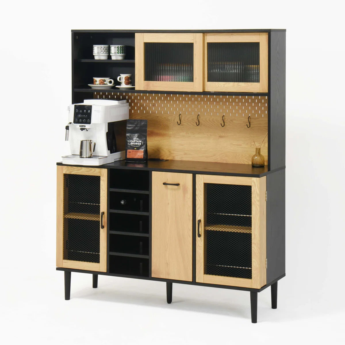Microwave Stands: Sideboard Buffet Cabinet with Built-in Power Outlet and Storage Door