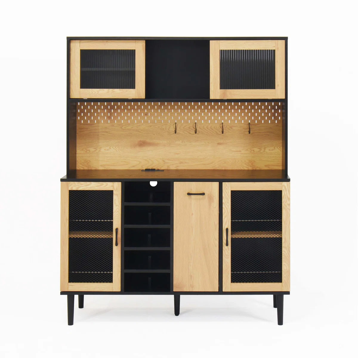 Microwave Stands: Sideboard Buffet Cabinet with Built-in Power Outlet and Storage Door