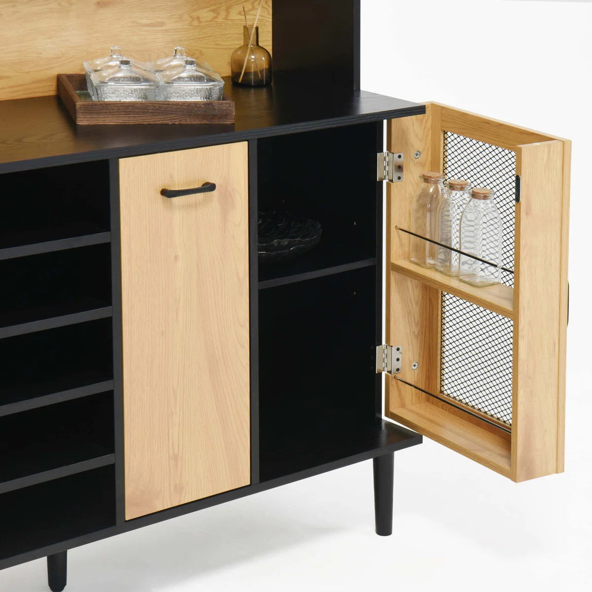 Microwave Stands: Sideboard Buffet Cabinet with Built-in Power Outlet and Storage Door
