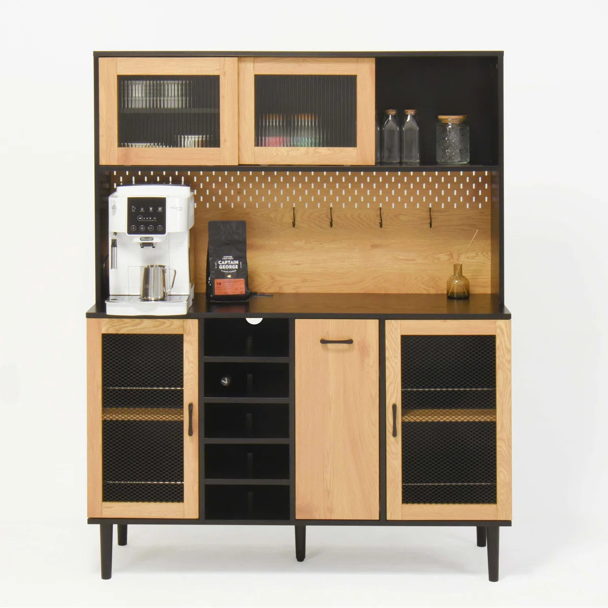 Microwave Stands: Sideboard Buffet Cabinet with Built-in Power Outlet and Storage Door