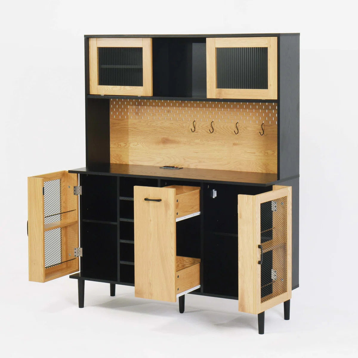 Microwave Stands: Sideboard Buffet Cabinet with Built-in Power Outlet and Storage Door