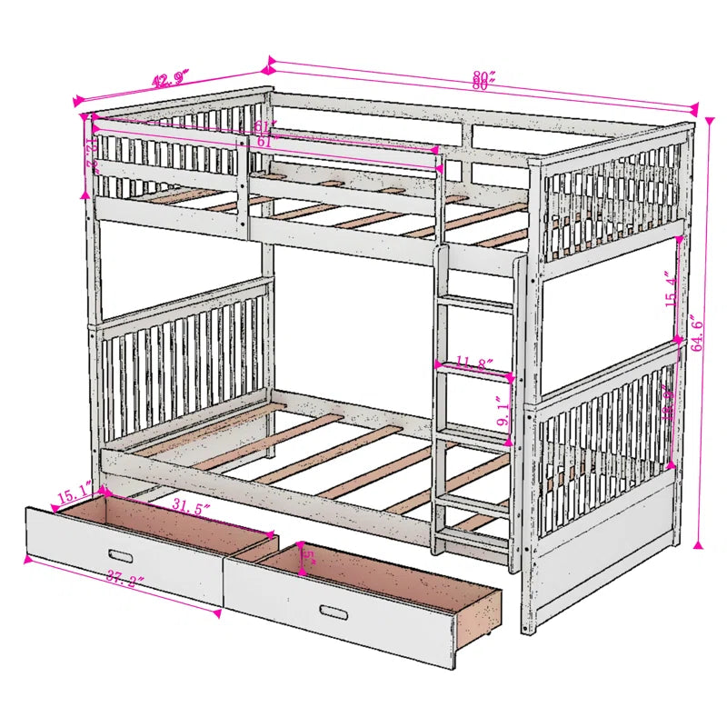 Bunk Bed: Kids Twin Over Bed with Drawers