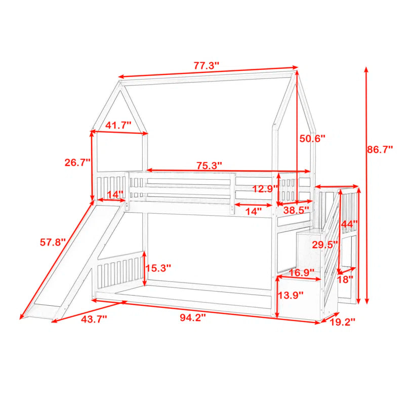 Bunk Bed: Standard Kids Bed with Slide and Shelf