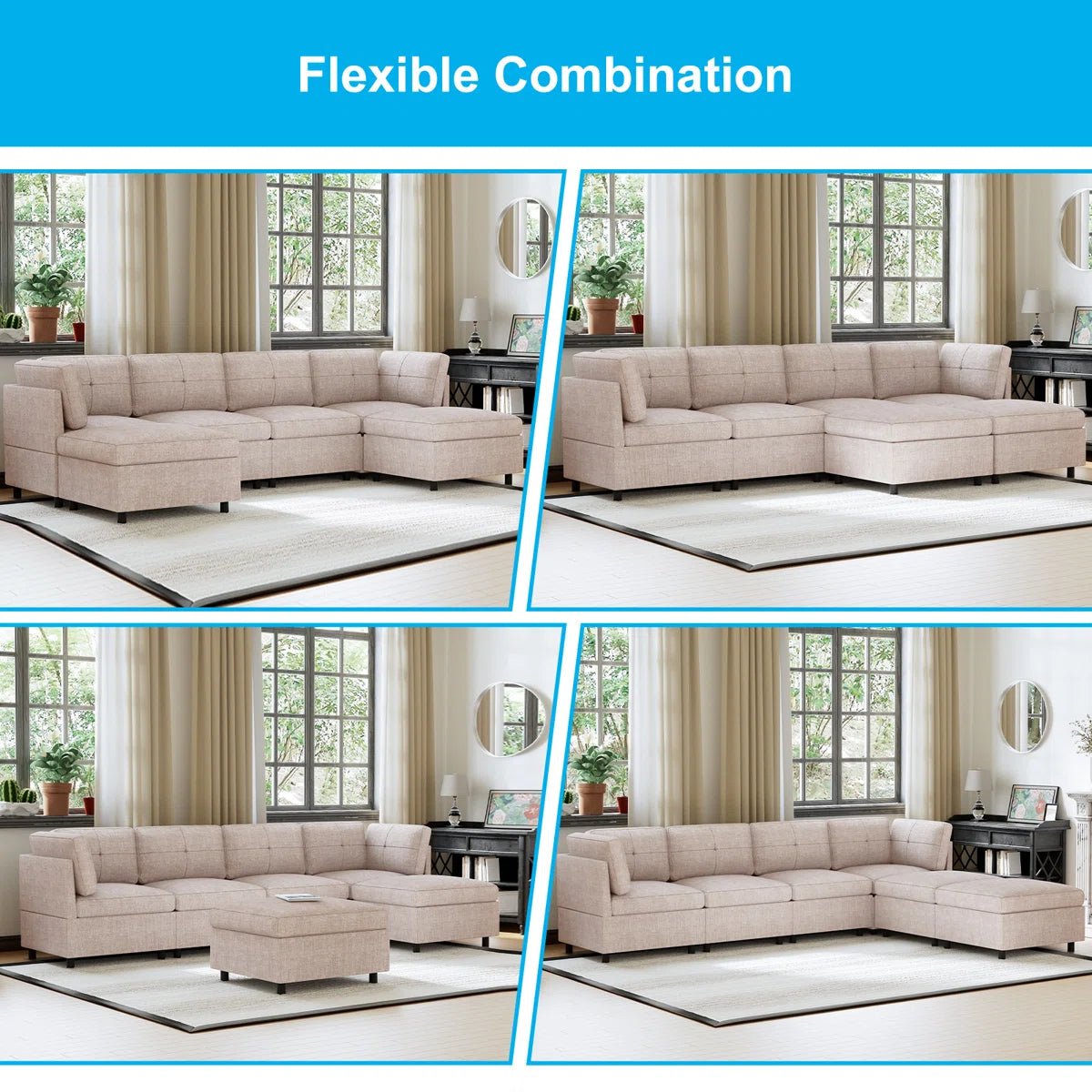 7 Seater Sofa Set: 118.11" Upholstered Sofa with Chaise for Modern Living Rooms