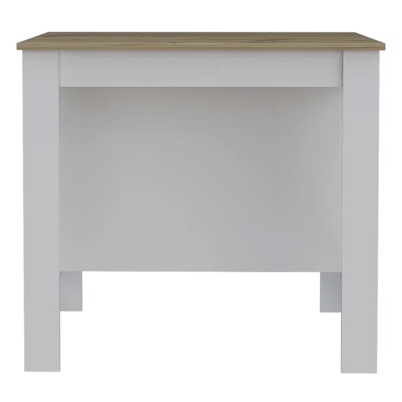 Kitchen Island Table: Two-Tone Workstation with Storage Shelves & Seating Space
