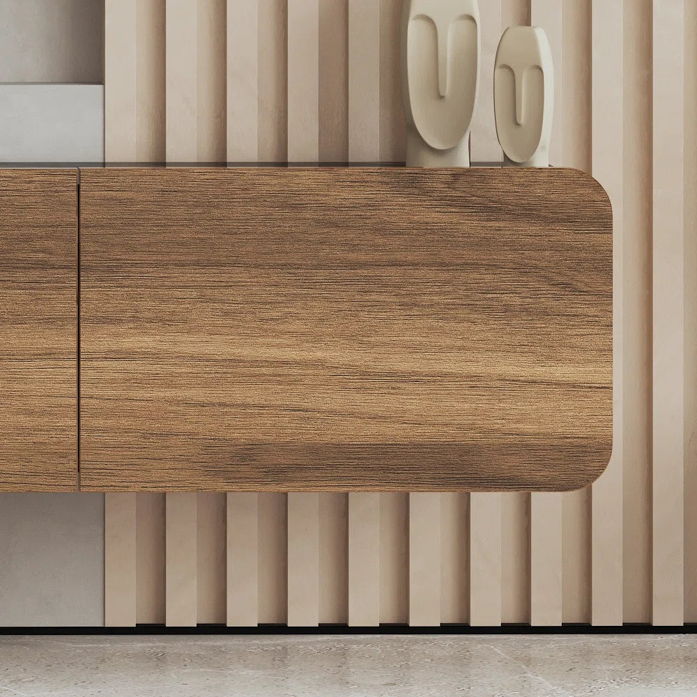 tv panel: Modern wall-mounted media console holds up to 78" TVs effortlessly