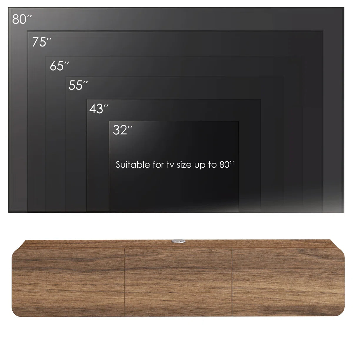 tv panel: Modern wall-mounted media console holds up to 78" TVs effortlessly