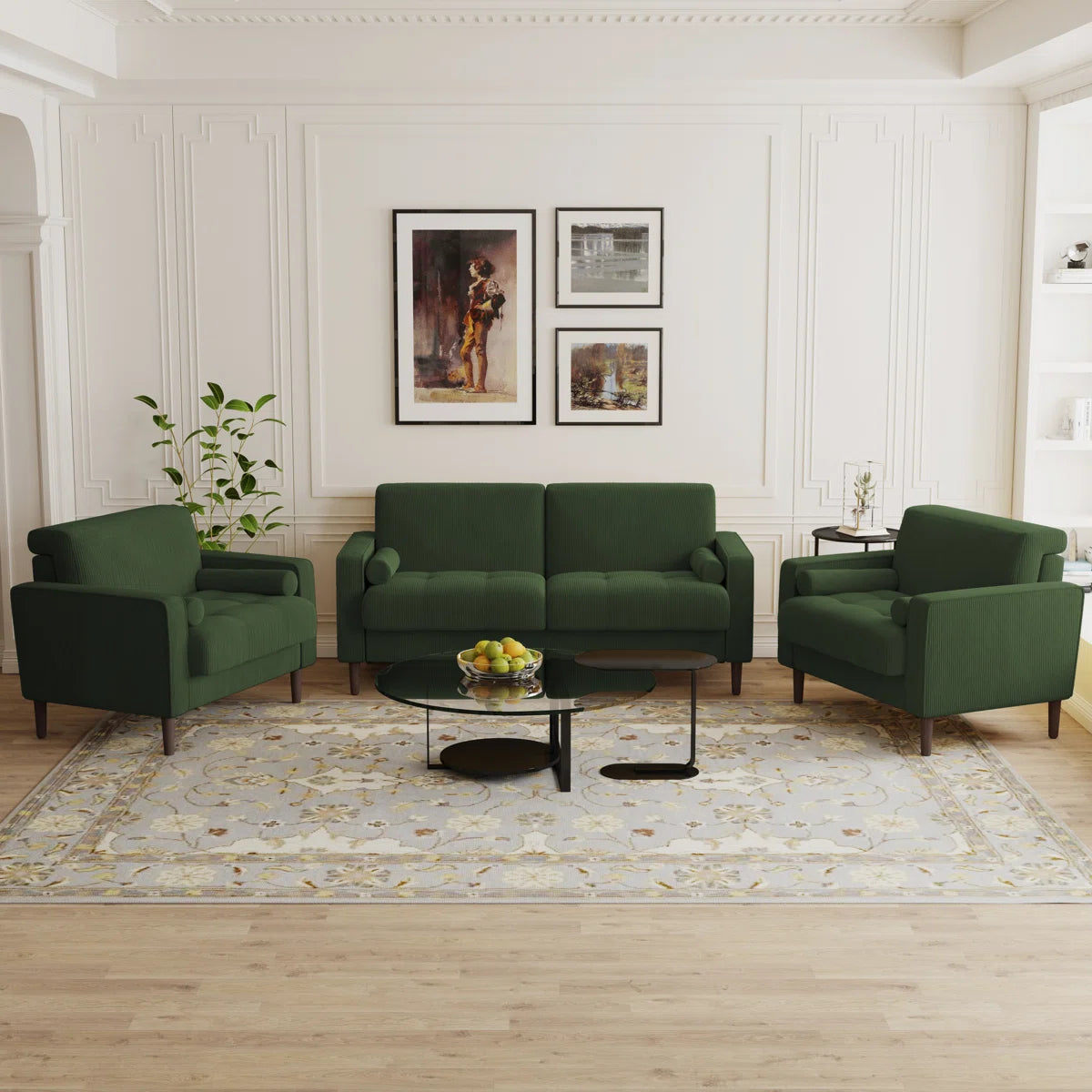 7 Seater Sofa Set: 3 - Piece Corduroy and Trendy Sofa Set
