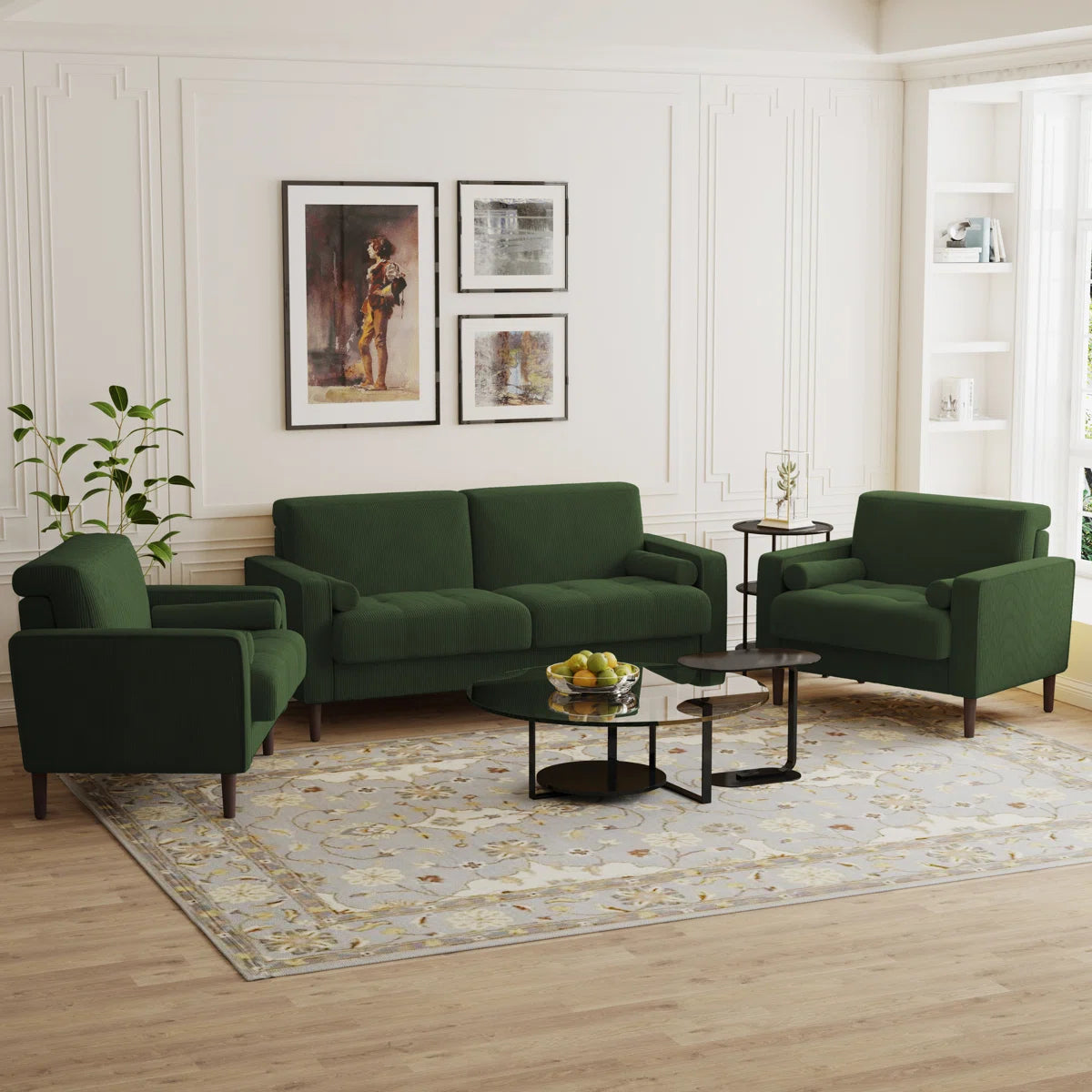 7 Seater Sofa Set: 3 - Piece Corduroy and Trendy Sofa Set