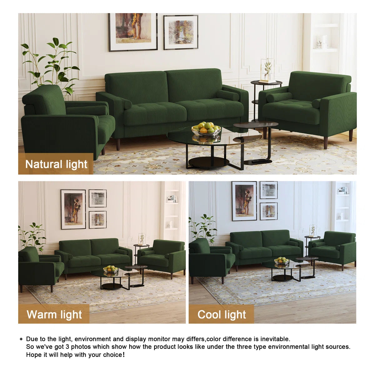 7 Seater Sofa Set: 3 - Piece Corduroy and Trendy Sofa Set