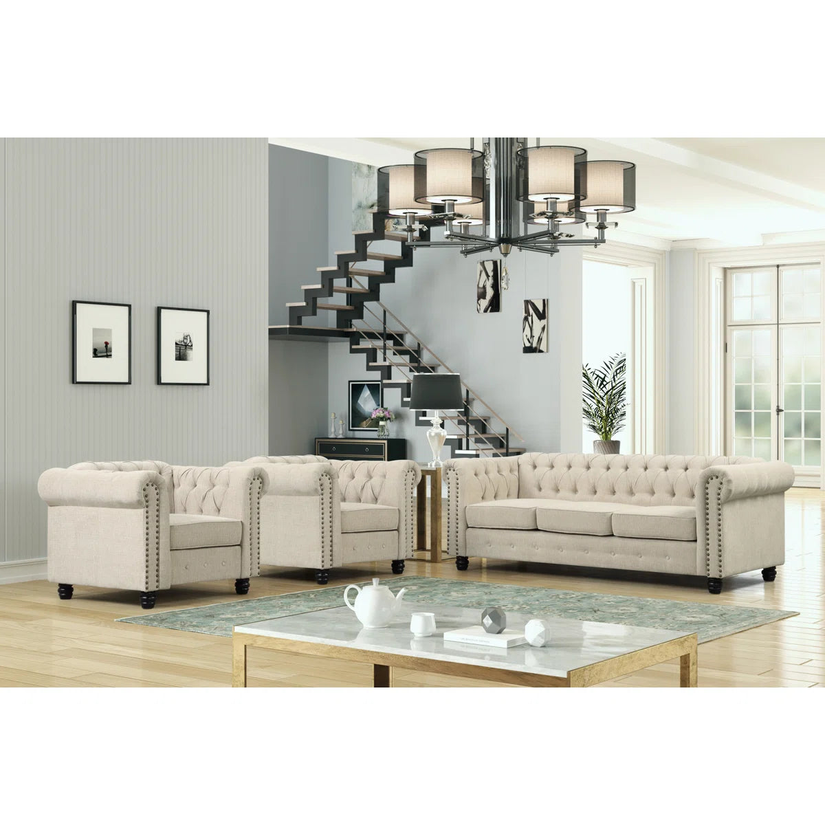 7 Seater Sofa Set: 3-Piece Living Room Sofa, Loveseat & Chair Combo