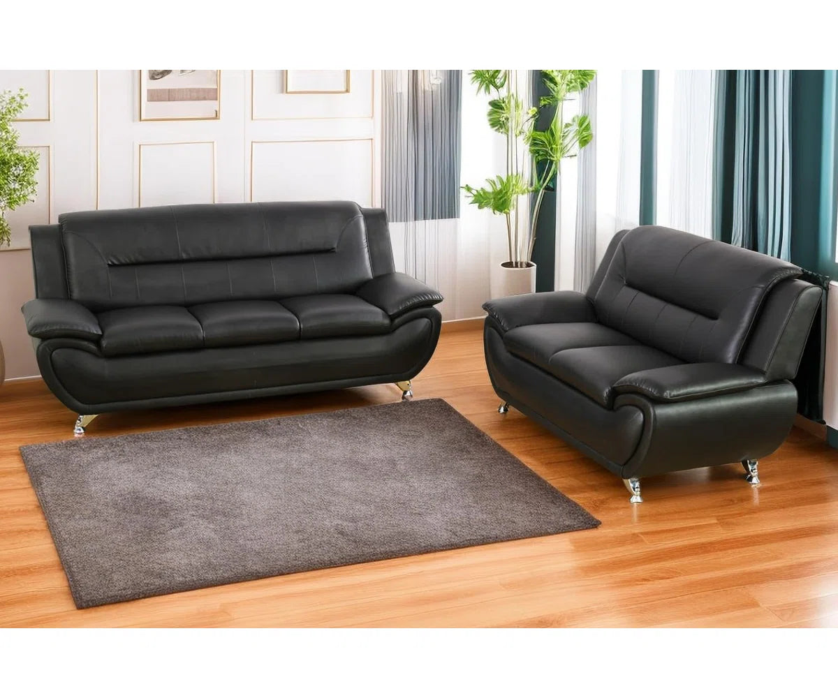 Luxury Sofa Sets: Minimalist Faux Leather 2-Piece Sofa & Loveseat Set with Sleek Metal Legs