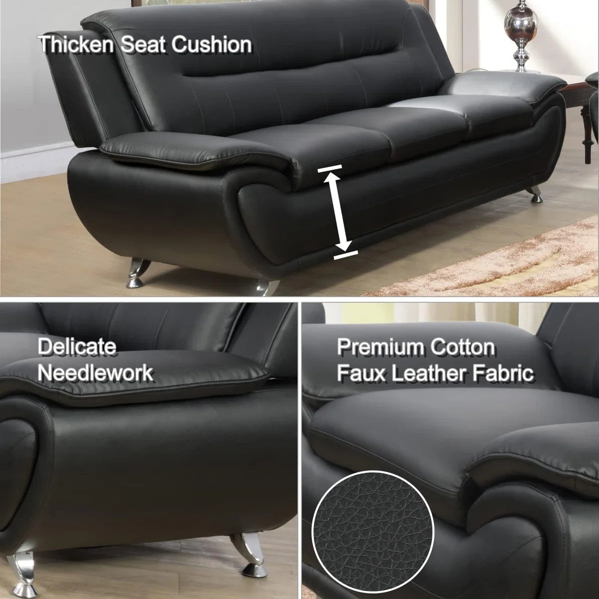 Luxury Sofa Sets: Minimalist Faux Leather 2-Piece Sofa & Loveseat Set with Sleek Metal Legs