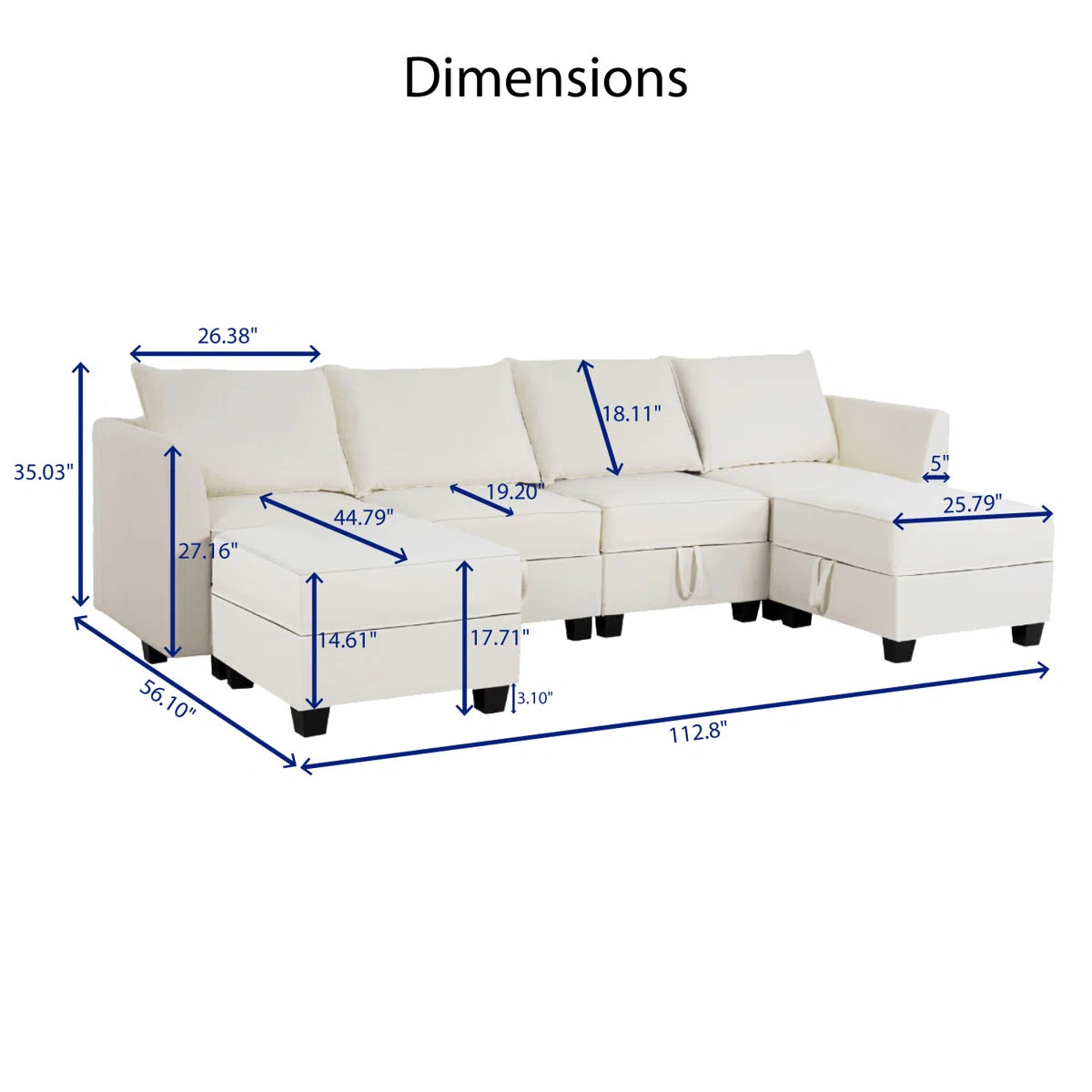 7 Seater Sofa Set: Modular U-Shaped Sectional with Reversible Chaise