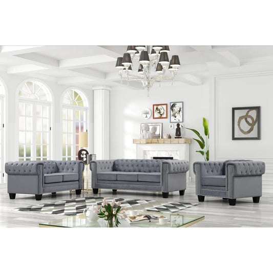 Luxury Sofa Sets: Velvet 3+2+1 Seater Living Room Set with Tufted Design