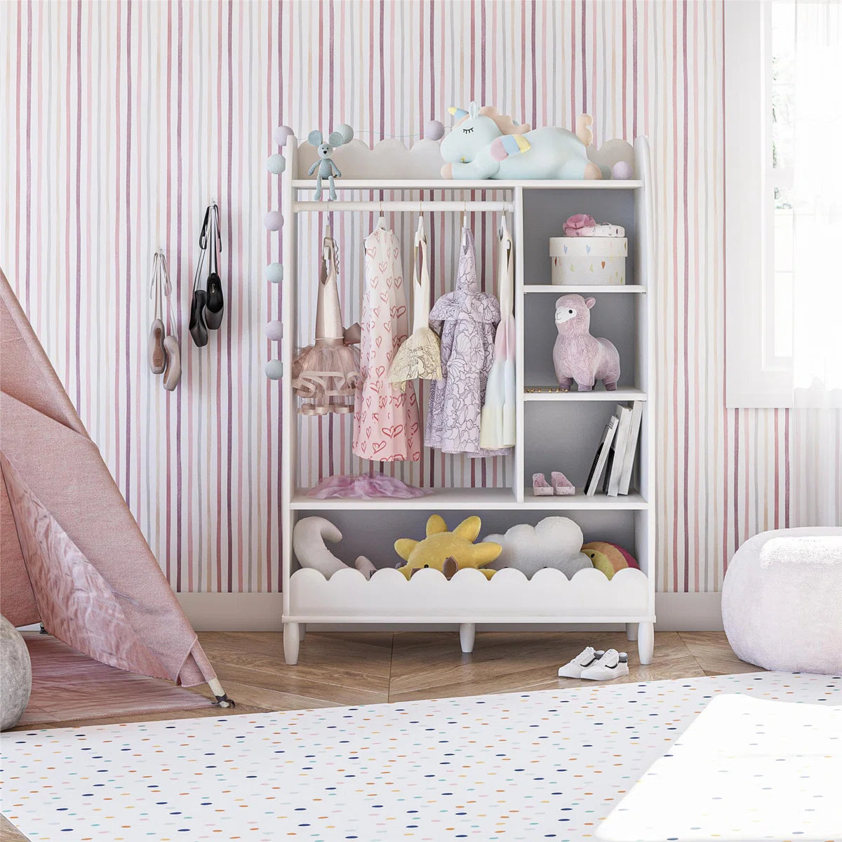 Kids Toy Storage Unit – Max & Finn Cloud Dress-Up Organiser with Shelves & Garment Rack
