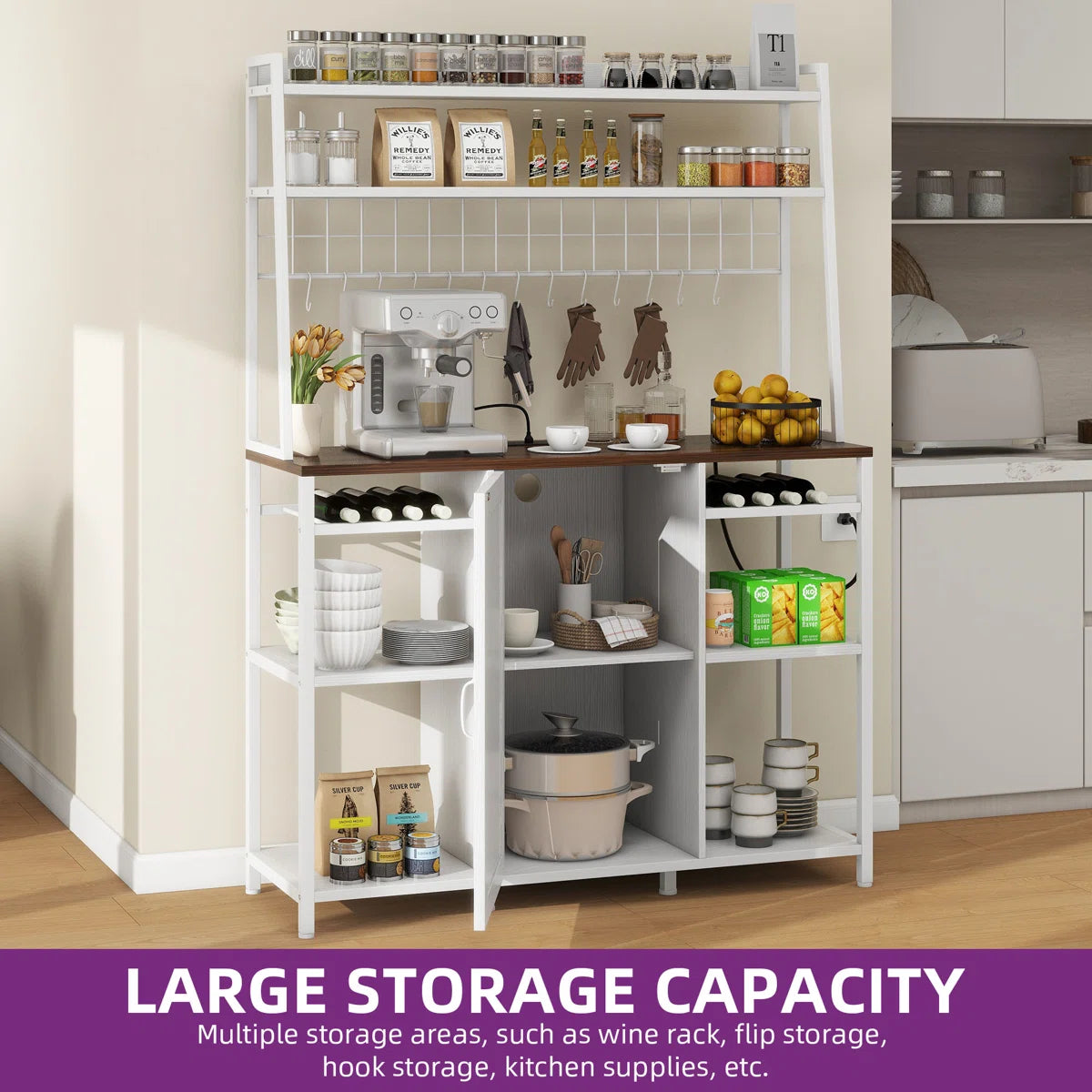 Kitchen Rack: Coffee Bar Cabinet, Baker's Rack, and Wine Rack with Microwave Stand