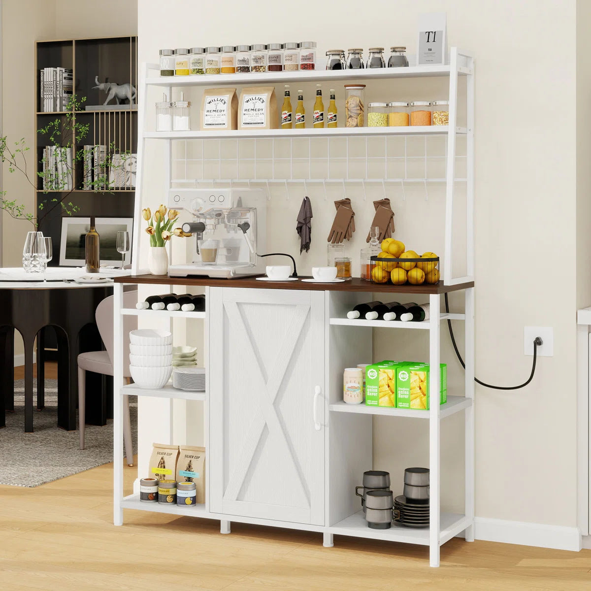 Kitchen Rack: Coffee Bar Cabinet, Baker's Rack, and Wine Rack with Microwave Stand