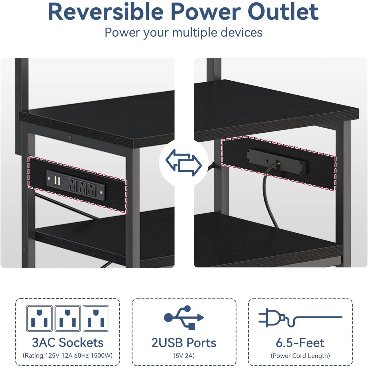 Kitchen Rack: Coffee Bar With Adjustable Shelves, 5-Tier Bakers Rack With Power Outlet LED Lights, Microwave Stand Kitchen Storage Shelf