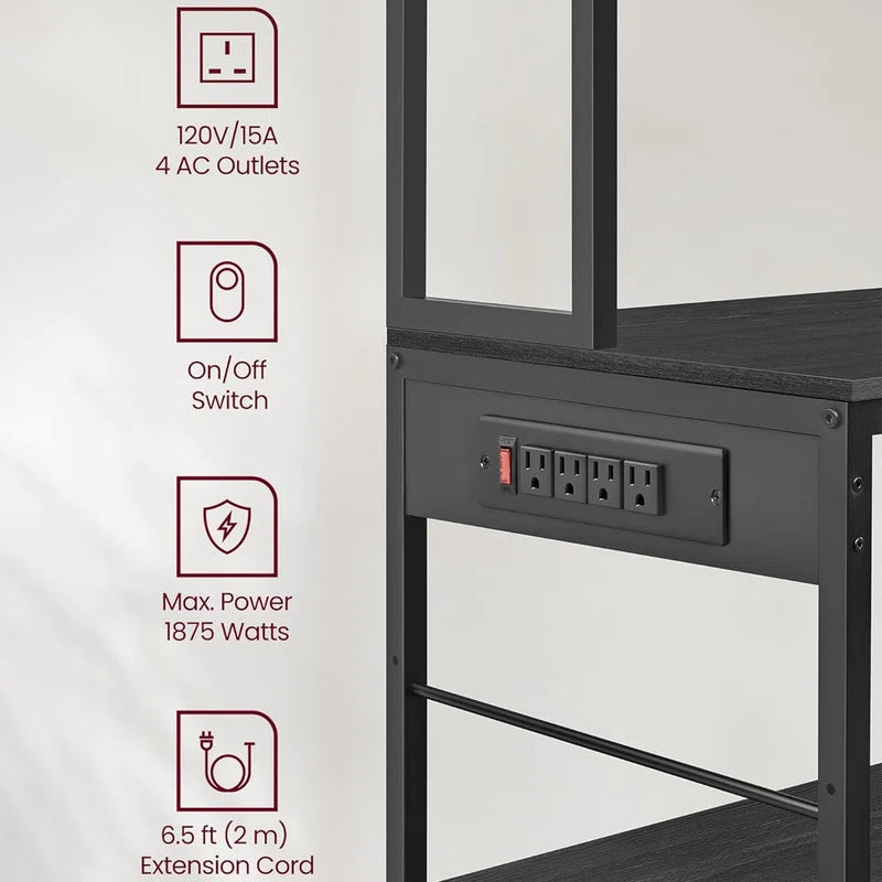 Kitchen Rack: Coffee Stand with Adjustable Storage Shelves, Bakers Rack with Charging Station, and Microwave Table