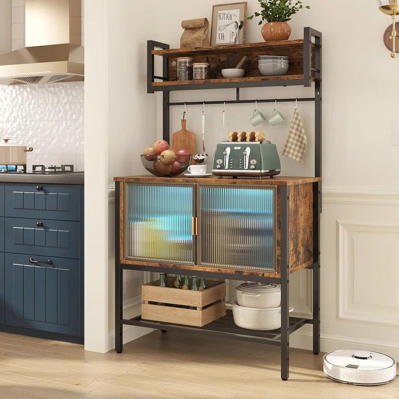 Kitchen Racks: 5-Tier LED-Lighted Microwave Stand, Kitchen Bakers Rack with Cabinet