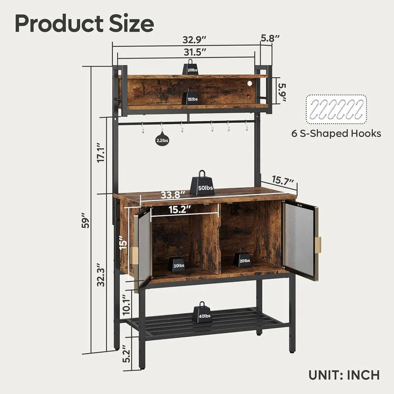 Kitchen Racks: 5-Tier LED-Lighted Microwave Stand, Kitchen Bakers Rack with Cabinet