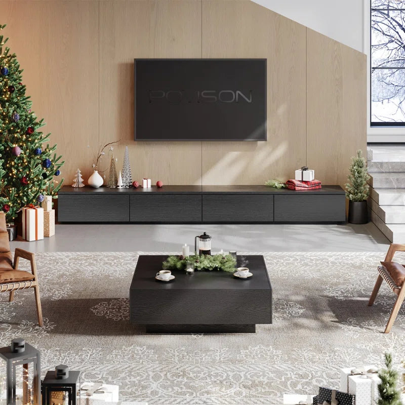 tv panel: Modern Wood TV Stand with 4 Spacious Storage Drawers