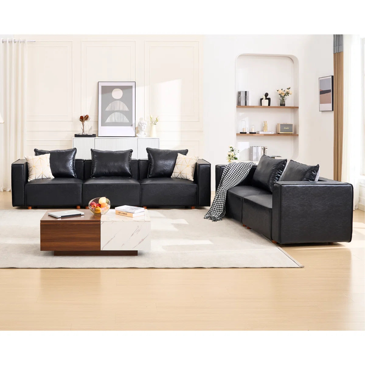 7 Seater Sofa Set: Configurable Vegan Leather Living Room Furniture for Modern Homes