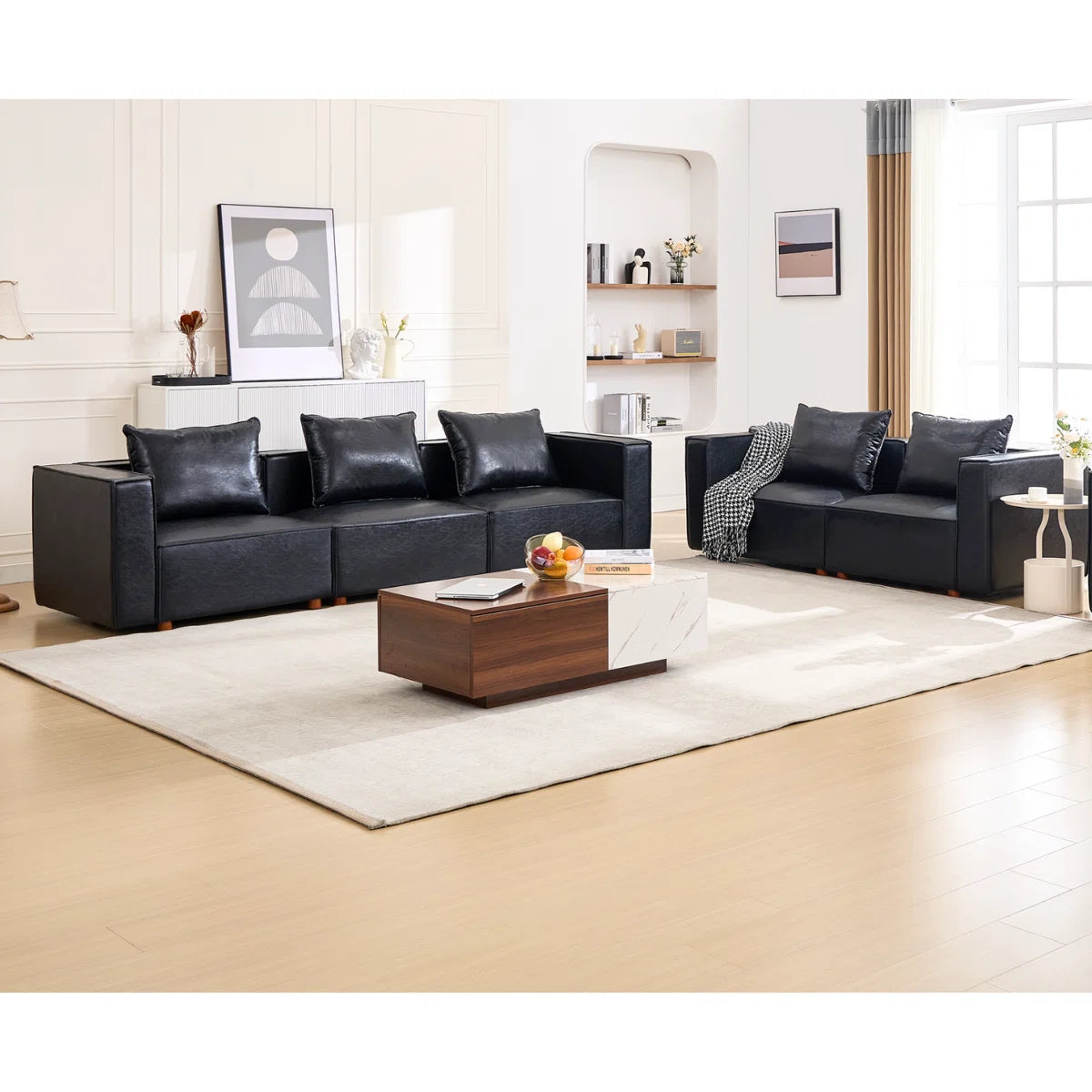 7 Seater Sofa Set: Configurable Vegan Leather Living Room Furniture for Modern Homes