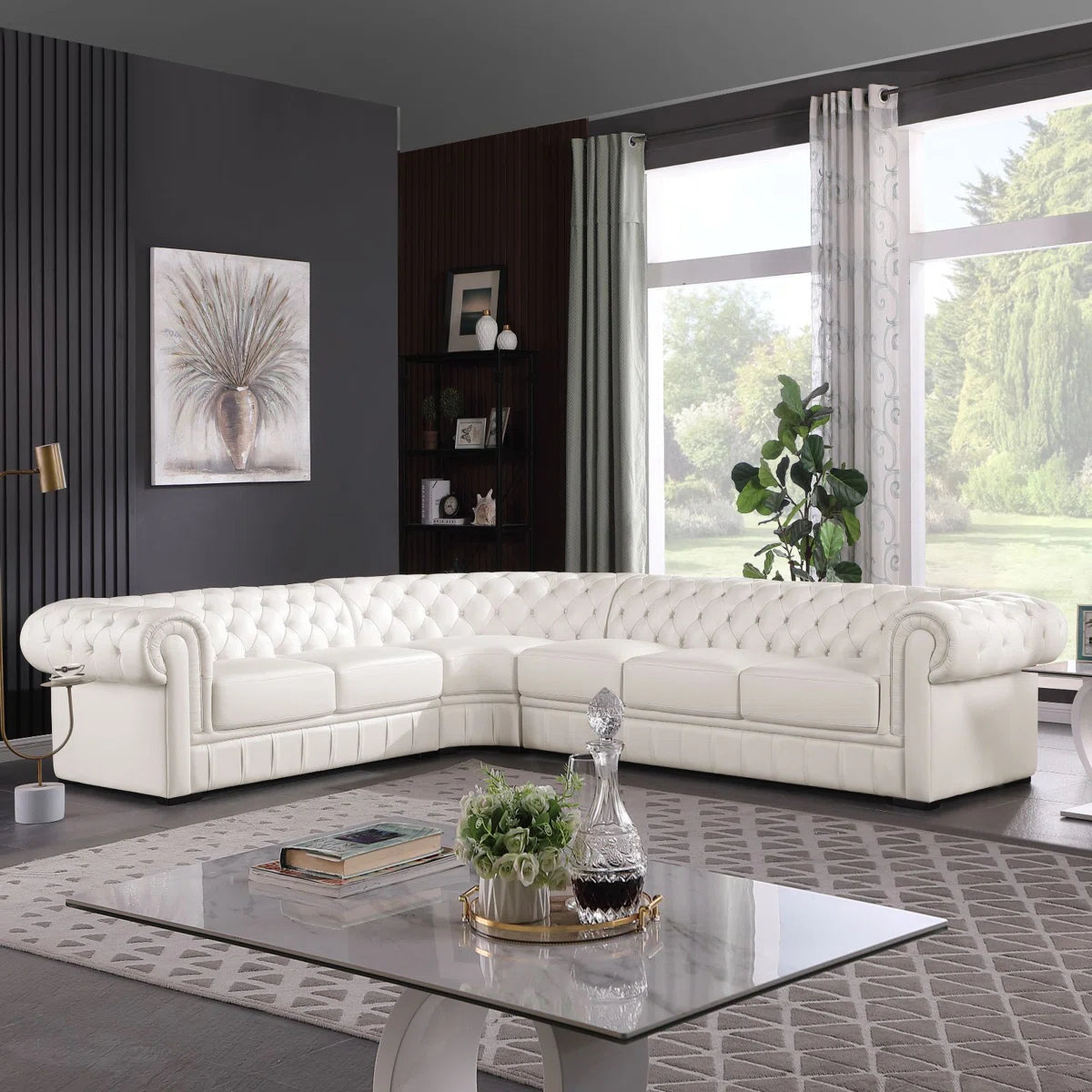 7 Seater Sofa Set: Premium 38" Tufted Genuine Leather 3-Piece Sofa