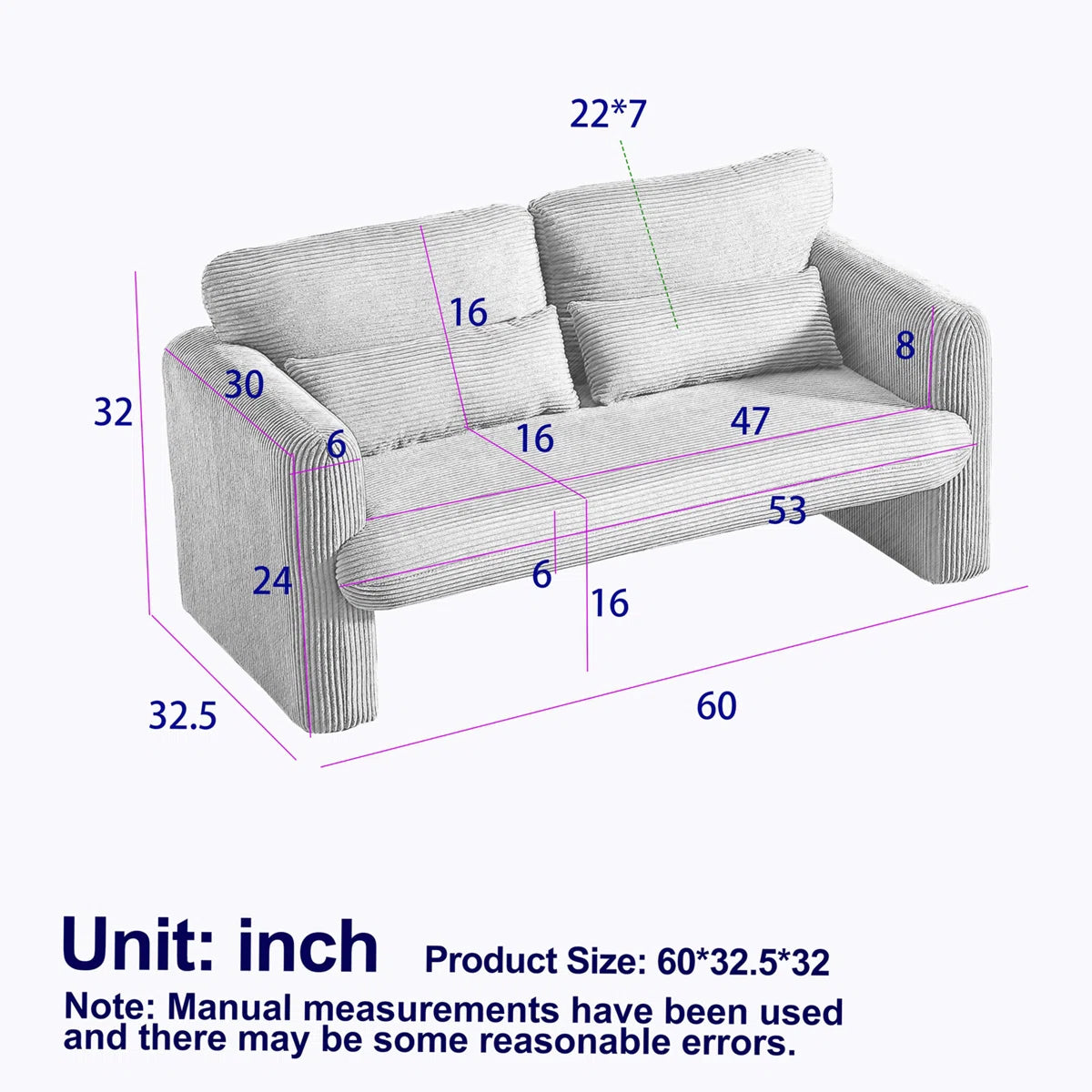 7 Seater Sofa Set: Corduroy Fabric Sofa with Two Single Sofas for Stylish Living Rooms